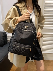 [US-Based Shipping]Women's Travel Laptop Backpack, Casual Large-Capacity Backpack, Stylish And Simple Student Laptop Bag, Lightweight Business Backpack, Oxford Cloth Travel Backpack, Nylon Diamond Stitching Design Schoolbag, Suitable For Travel, Hiking, Commuting To Work, Going To School, Tutoring. - Nhiều màu - Xem 2
