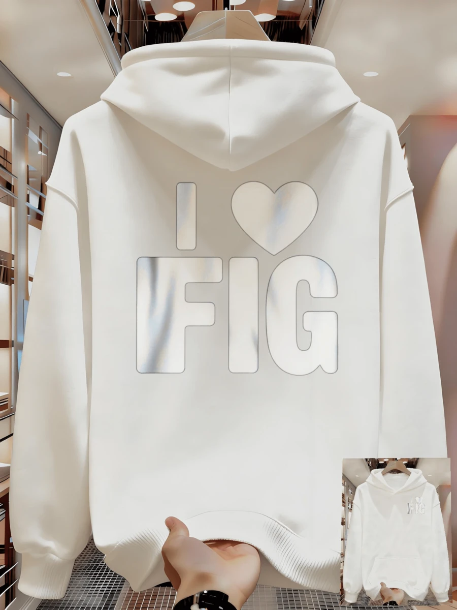 New Solid Color Printed Hoodie - Loose Fit, Machine Washable, Geometric Pattern For Men For Spring, Autumn And Winter - White - View 1
