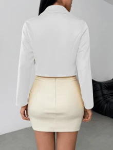 1 pieza Chaqueta corta de punto de un solo color con botones para mujer, primavera - Blanco - Ver 5