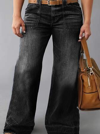 Pantalones largos de mezclilla azul oscuro desgastados talla grande - Corte relajado