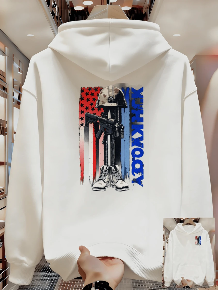 Men's Casual Long-Sleeved Hoodie, Suitable For Outdoor Sports, Suitable For Autumn And Winter, Men's Winter Clothing. - 白色 - 查看 1