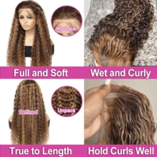 باروكة شعر مموج جيري مع جبهة دانتيل كثافة 200٪ ، خليط شعر موجة عميقة 13x4 HD للنساء السود للاستخدام اليومي 8-34 بوصة P4/27 بدون غراء مسبق التشذيب خط الشعر الطبيعي مع شعر طفل 5x5 باللون الأشقر العسلي الموجي قصيرة بوب باروكة جبهة دانتيل - S4/27 - مشاهدة 6