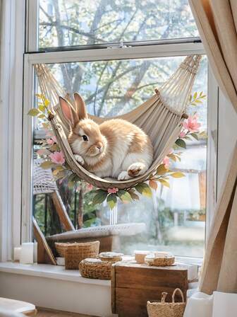 Cute Easter Bunny, Warm Decorative Stickers For Children's Room, Cartoon Living Room Bedroom Nursery Decor, Suitable For Kids Room Decoration