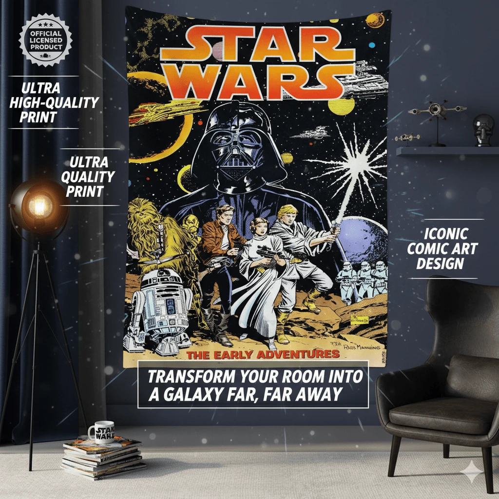 Star Wars 星球大战主题挂毯，家居装饰，星球大战粉丝房间装饰挂毯，适合情人节、新年、派对装饰，也是一份很棒的礼物 - 彩色 - 查看 1