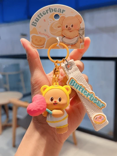 Butterbear Garden Adventure Keychain, Kawaii Cartoon Style with Cute Lollipop Accent, Premium Soft Wear-Resistant Material, Durable Key Ring, Decorative Accessory for Keys/Bags/Backpacks, Cute Novelty Collectible, Ideal Daily Carry & Birth/Gift for Girls/Teearbens/ Girls/Teearday Daily Carry & Birth/Gift/ Girls/Teear