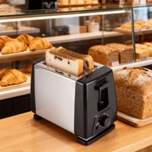 Tostadora de doble ranura, horno tostador, estructura de acero inoxidable, con bandeja recogemigas extraíble, diseño compacto para tostar rápidamente pan y bagels, ranuras fáciles de limpiar, apagado automático, lo que la convierte en la opción ideal para la cocina. - Tipo de Enchufe A USA (110-127V) - Ver 5