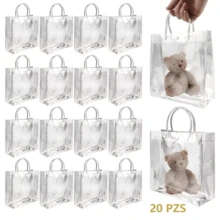 CASALIVA 20 piezas Bolsas de Regalo Transparente con Asas, Bolsas de Regalo Transparentes Impermeables Reutilizable, Bolsitas de Dulces 20*20*8cm para Fiesta de Cumpleaños Boda Bautizo Recuerdos Despedida de Soltera Navidad - transparente - Ver 12