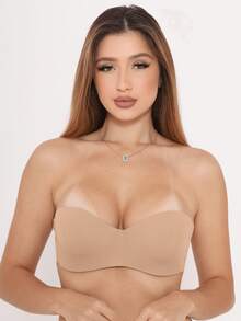 Strapless Bra With Reinforced Cups, Triple Closure, Smooth, Invisible, Seamless - 黑色,米色,白色和玫瑰色 - 查看 2