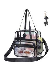 PIG PIG GIRL 12" Stylish PVC Clear Bag With Detachable Shoulder Strap, Waterproof And Sturdy, Suitable For Stadium Events, Concert Clear Bags, Places Requiring Security Inspection - Camping, Cruise/Vacation Must-Have, Anniversary Gift - Black - View 7