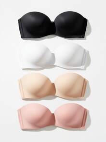 Strapless Bra With Reinforced Cups, Triple Closure, Smooth, Invisible, Seamless - 黑色,米色,白色和玫瑰色 - 查看 1