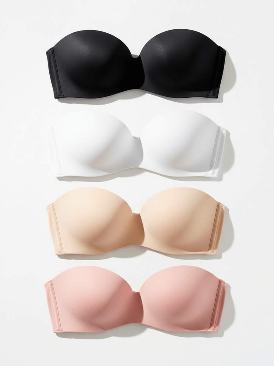 Strapless Bra With Reinforced Cups, Triple Closure, Smooth, Invisible, Seamless - 黑色,米色,白色和玫瑰色 - 查看 1