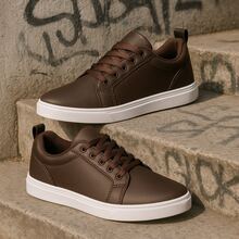 Kit Of 2 Pairs Of Men's Casual Sneakers For Leisure, Work, Stylish, Elegant, Minimalist, Textured, Everyday Use, Non-Slip - Promotion, Immediate Lightning Shipping - Cà phê + Cà phê - Xem 5
