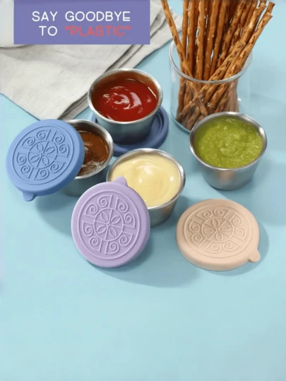 1pc 1.6oz Small Reusable Stainless Steel Salad Dressing Container With Leak-Proof Lid, For Lunch Box, Sauce Container, Picnic, Travel Meal Prep And Kitchen Storage