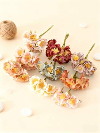 1 Piece Artificial Flower, 1 Bouquet Artificial Peony Silk Flower, 6 Small Camellia Silk Flowers, Romantic Artificial Silk Flowers, Suitable For Seasonal Decor, Indoor Decor, Living Room Decor, Tabletop Decor, Wedding Decor