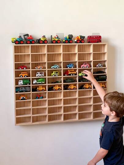 1pc 1/64 Scale Matchbox Car Display Case, Can Hold 40 Toy Cars, Dust-Proof, Wooden Matchbox Toy Car Display Box, Suitable For Nursery, Bedroom, Playroom