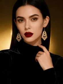 一对三维几何切割镀金耳环，欧式光影流动金属艺术耳环 - 金黃色 - 查看 1