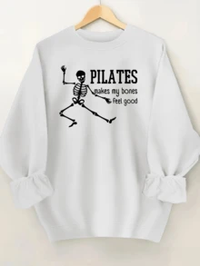 Women'S Casual Crew Neck Sweatshirt With Skull &   (2) - 白色 - 查看 1