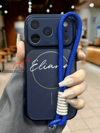 Personalized Custom Initial Name Large Window Magnetic Phone Case With A Lanyard Design For IPhone 17 16 15 14 13 Pro Max Series Camera Lens Protector Case Shockproof Scratch-Resistant Fingerprint-Free PC Material Phone Cover Supports Wireless Charging Top Choice For Christmas & Birthday Gifts