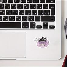 Suriel Tea Co. Skull Tea Cup Illustration Sticker - Waterproof Vinyl Sticker For Water Bottles, Laptops, Cars, Windows - Matte Durable Self-Adhesive, Multi-Purpose Design - Multicolor - View 4