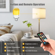 Rechargeable Bulb - E27 Battery Powered Bulb, 10 Dimming And Color Ribbon Remote Controls Suitable For Non Hard Wired Wall Lights, Pendant Lights - 2 piezas - Ver 2