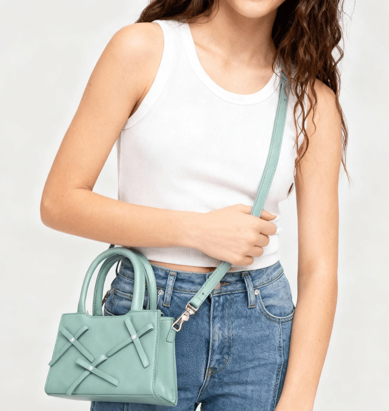 Bolsa de piel vegana con moño - verde menta - Ver 1