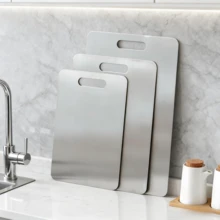 Extra-Large  Stainless Steel Cutting Board | Ultra-Thin Rust-Resistant Chopping Board | Double-Sided, Durable & Odor-Free | Ideal For Meat, Vegetables & Fruits | Easy-To-Clean Essential Kitchen Cutting Board|Kitchen Must-Have Tools - 1Pcs XL(39*28cm) - 查看 1