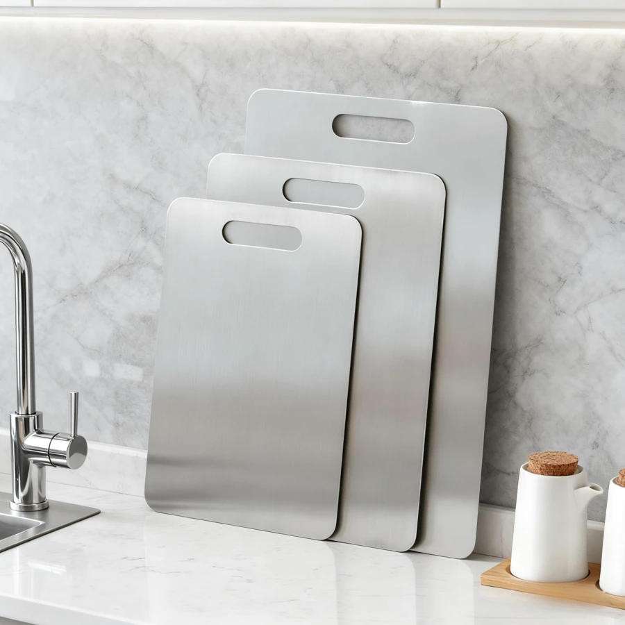 Extra-Large  Stainless Steel Cutting Board | Ultra-Thin Rust-Resistant Chopping Board | Double-Sided, Durable & Odor-Free | Ideal For Meat, Vegetables & Fruits | Easy-To-Clean Essential Kitchen Cutting Board|Kitchen Must-Have Tools - 1Pcs XL(39*28cm) - 查看 1