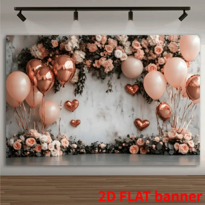 2D平面亮丽花卉气球背景横幅，可重复使用的涤纶背景布，适用于派对、婚礼、生日和其他派对摄影背景 - 易于安装，非常适合入口和房间装饰