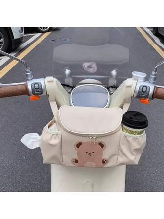 Bolsa de almacenamiento universal para manillar, organizador de cuero PU impermeable para bicicleta eléctrica, motocicleta y cochecito, bolsillo grande con bolsillo para teléfono