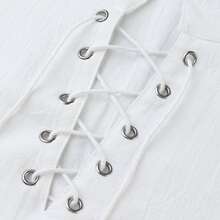 Men's Long Sleeve Medieval Shirt, Drawstring Linen-Like Fabric Viking Costume - White - View 11