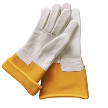 PAKNADA Goat Leather Welding Gloves – Yellow & White TIG Gloves With Kevlar Stitching & Protective Cuff For Metalworking, Home Improvement & Heavy-Duty Tasks - Large - 查看 3