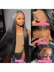 200% Density 13x6 Lace Front Wigs Glueless Human Blended Hair Natural Look Body Wave 13*4 5x5 HD Transparent Lace Closure Wig Pre-Plucked With Baby Hair Undetectable Lace Frontal Wigs For Women 30 Inch Natural Hairline (Black-Body Wave) - Natural & Black - View 7