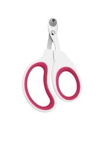 1个不锈钢双孔猫指甲钳，橙色不锈钢材质，美容工具，精准修剪不伤宠物指甲，设计简洁，握感舒适，两种孔径大小适合大猫和小猫，优质材料，易于使用，深度清洁，减少猫咪掉毛。