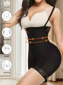 Butt Lifter & Shapewear For Women, Post-Partum Slimming Tight Top With Zipper Crotch, Lace Compression Leggings, Tummy Control - Black - View 9