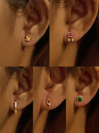 1只S925纯银扁平螺纹耳环，欧式珍珠耳骨耳环，适合女性日常佩戴。