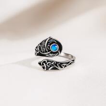 خاتم مفتوح بتصميم نقش الأفعى والقمر الأزرق من الفضة عيار 925، نمط سلتي، هدية للرجال والنساء والأزواج في المناسبات كالعيد والصداقة والحب، للارتداء اليومي، رمز غامض شخصي