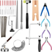 Jewelry Tool Kit, Includes Jewelry Saw Frame, 120-144pcs Saw Blades, Third Hand Tweezers, Wooden Pin Vise, Multi-Function File, Wooden Ring Clamp, Ring Sizer, Measuring Rod, Wooden Mallet And Hammer.
