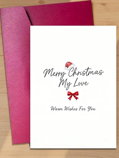 送给伴侣/男女朋友的极简圣诞贺卡：以“爱的话语”为中心，传递亲密的节日祝福，例如“圣诞快乐，我爱你”、“圣诞快乐，我的爱人，致以最温暖的祝福”以及“亲爱的，祝你圣诞快乐，我全心全意地爱你”。极简设计彰显了对挚爱的特别情感，让圣诞祝福充满甜蜜与温暖。