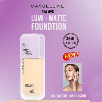 Kem nền LUMI-MATTE #W10 Porcelain 35ml/10ml, nhẹ hơn 54% so với kem nền thông thường, công thức mỏng nhẹ và lâu trôi, công nghệ tạo màng 3D đột phá và màng lưới thoáng khí, chống thấm nước và mồ hôi, tạo vẻ ngoài tự nhiên, không trang điểm với độ bóng trong suốt như ngọc trai và sắc xanh rạng rỡ, duy trì trạng thái tự nhiên của da ngay cả sau khi tẩy trang, che phủ hiệu quả các khuyết điểm, lý tưởng cho những ai tìm kiếm làn da tự nhiên hoàn hảo suốt cả ngày.