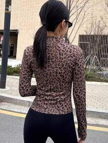 Fashionable Sexy Fitted Long Sleeve Leopard Print Women Jacket, Zipper Closure, Everyday Wear, Spring/Autumn - Brown - View 3
