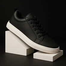 Kit Of 2 Pairs Of Men's Casual Sneakers For Leisure, Work, Stylish, Elegant, Minimalist, Textured, Everyday Use, Non-Slip - Promotion, Immediate Lightning Shipping - Đen + Nâu Caramel - Xem 5