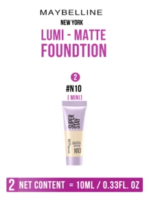Maybelline LUMI-MATTE FOUNDATION #N10 IVORY WHITE 35ML/10ML, 54% Lighter Than Ordinary Foundations, Lightweight Long-Lasting Wear, Revolutionary 3D Film-Forming & Airy Mesh-Like Film (Waterproof + Pongproof), Neat-Mask. Skin Post-Removal + Covers Imperfections for Neutral Fair Skin, 3-Step Easy Application for All-Day Flawless Look, Ideal for Daily Makeup & Skin-Friendly Wear - 美寶蓮持妝輕透粉底液N10 - 查看 12