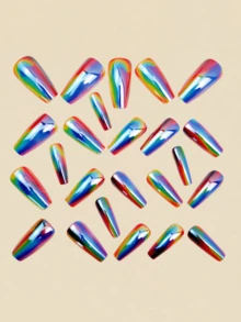 24片金属光泽美甲贴纸，哥特风美甲贴纸，彩色美甲贴纸，秋季美甲贴纸，美甲用品 - 彩色 - 查看 3