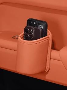 PU皮革车载杯架收纳盒 - 二合一车载饮料架和储物盒，汽车配件收纳盒，可放置手机/钥匙/硬币，高级汽车内饰收纳盒（橙色/黑色） - 彩色 - 查看 5