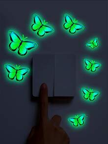 8 件套夜光蓝色蝴蝶装饰贴纸适用于卧室和客厅房间装饰家居装饰墙贴墙面装饰个性化贴纸