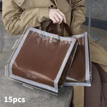 100个装节日礼品手提袋，塑料女装包装袋，棕色手提袋，加厚礼品收纳袋，便携大容量手提袋。适用于情人节、婚礼、购物、生日礼品袋和派对礼品袋。 - 彩色 - 查看 8