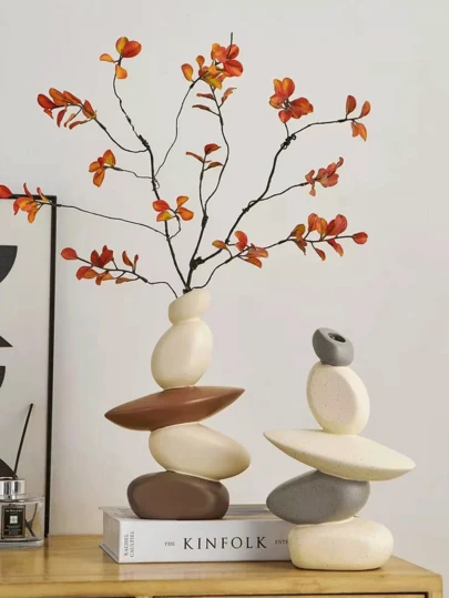 1pc Resin & Stone Vase Decor, Brings Wealth And Prosperity. This Vase Is Not For Holding Water, Only For Displaying Artificial Flowers. Suitable As A Housewarming Gift For Desktop, Living Room, Dining Room Or TV Cabinet Decoration.