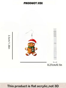 Hoa tai mặt dây chuyền hình người bánh gừng 2D dễ thương, thiết kế in hai mặt bằng acrylic phẳng, trang sức thời trang, thích hợp đeo hàng ngày và dự tiệc, quà tặng Giáng sinh - Nhiều màu - Xem 5