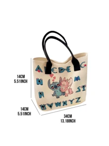 Stitch Canvas Tote Bag, Colorful Paint Splash Print, Bold "STITCH" Lettering, Beige Base + Black Wide Shoulder Straps, Spacious Large Capacity,Lightweight Portable, For Teen Girls/Young Women/ Fans, Daily Use/School/S. - 字母愛心史迪仔 - 查看 10