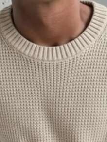 男士圆领7针提花针织长袖毛衣 - 駝色 - 查看 5